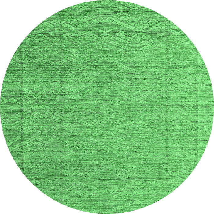 Round Machine Washable Abstract Emerald Green Modern Area Rugs, wshabs4416emgrn