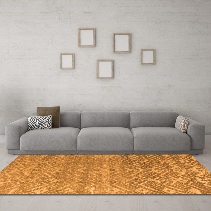 Machine Washable Abstract Orange Modern Area Rugs in a Living Room, wshabs4417org