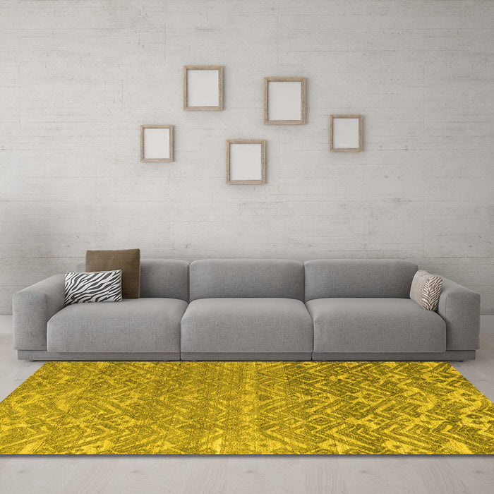Machine Washable Abstract Yellow Modern Rug in a Living Room, wshabs4417yw