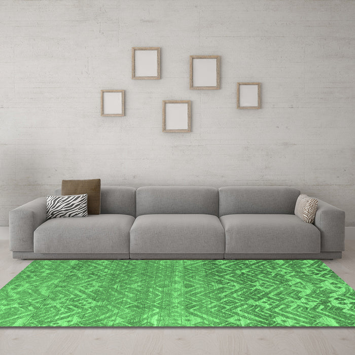 Machine Washable Abstract Emerald Green Modern Area Rugs in a Living Room,, wshabs4417emgrn