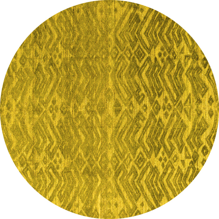 Round Machine Washable Abstract Yellow Modern Rug, wshabs4417yw
