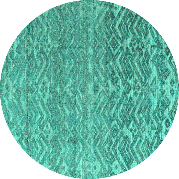Round Machine Washable Abstract Turquoise Modern Area Rugs, wshabs4417turq
