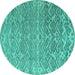 Round Machine Washable Abstract Turquoise Modern Area Rugs, wshabs4417turq