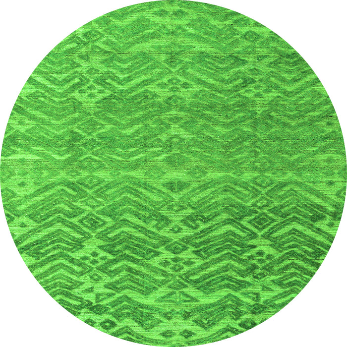 Round Machine Washable Abstract Green Modern Area Rugs, wshabs4417grn