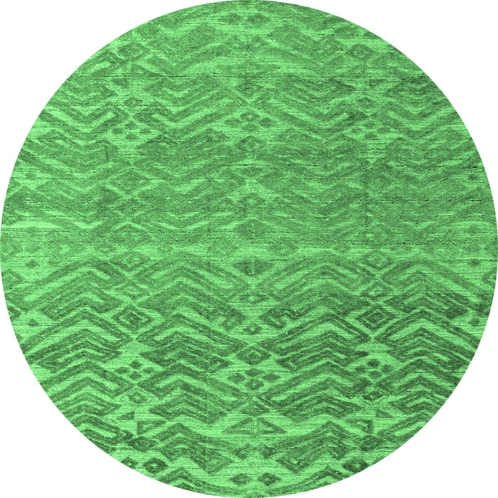 Round Machine Washable Abstract Emerald Green Modern Area Rugs, wshabs4417emgrn