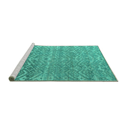Sideview of Machine Washable Abstract Turquoise Modern Area Rugs, wshabs4417turq