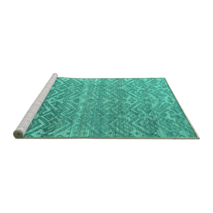 Sideview of Machine Washable Abstract Turquoise Modern Area Rugs, wshabs4417turq