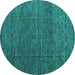 Round Abstract Turquoise Modern Rug, abs4418turq