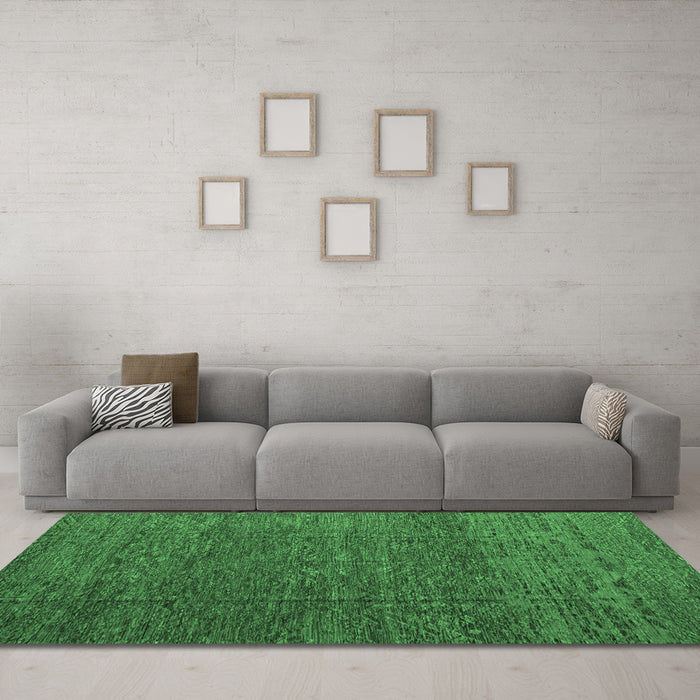 Machine Washable Abstract Emerald Green Modern Area Rugs in a Living Room,, wshabs4418emgrn