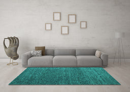 Machine Washable Abstract Turquoise Modern Area Rugs in a Living Room,, wshabs4418turq