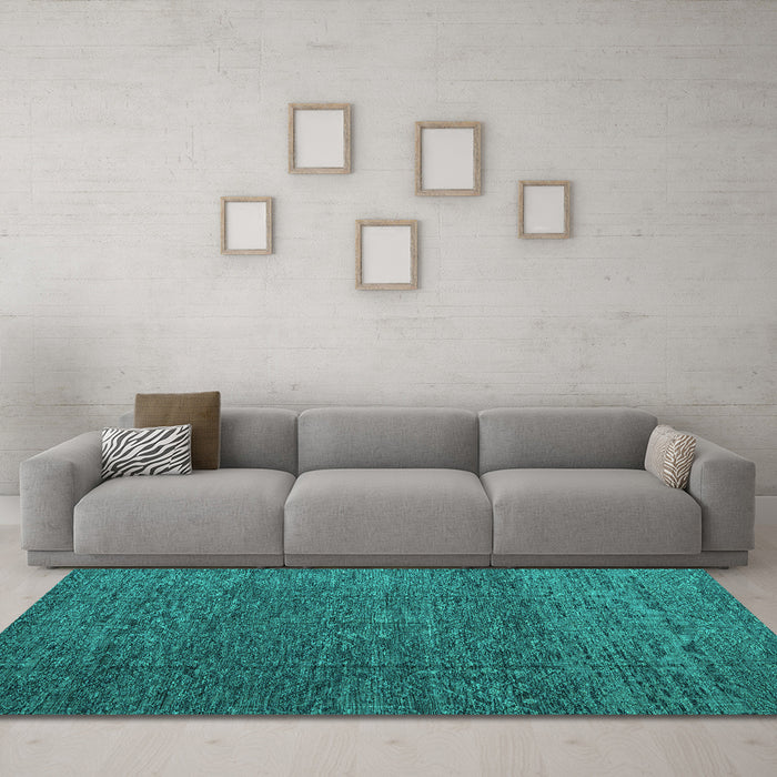 Machine Washable Abstract Turquoise Modern Area Rugs in a Living Room,, wshabs4418turq