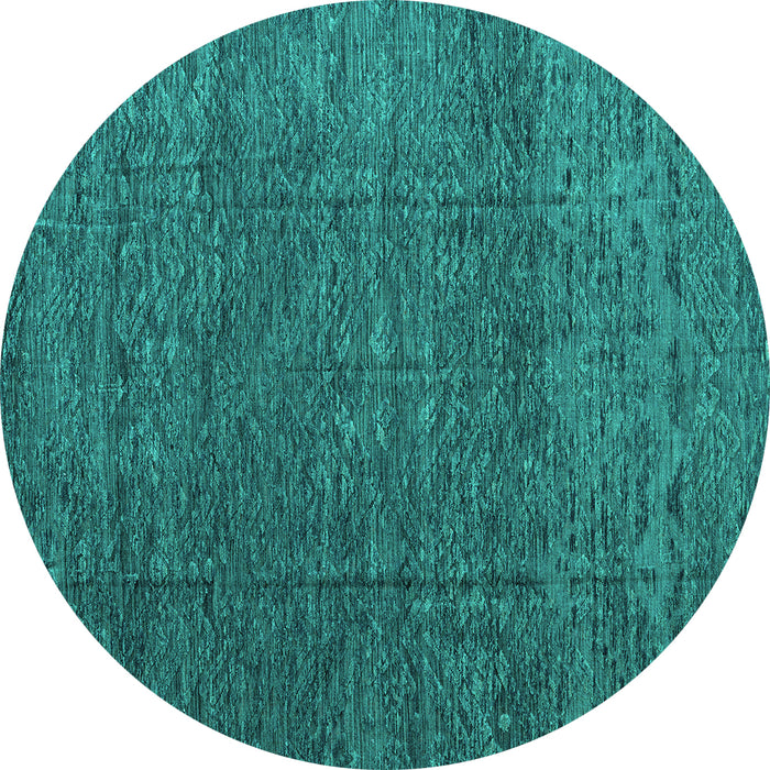 Round Machine Washable Abstract Turquoise Modern Area Rugs, wshabs4418turq