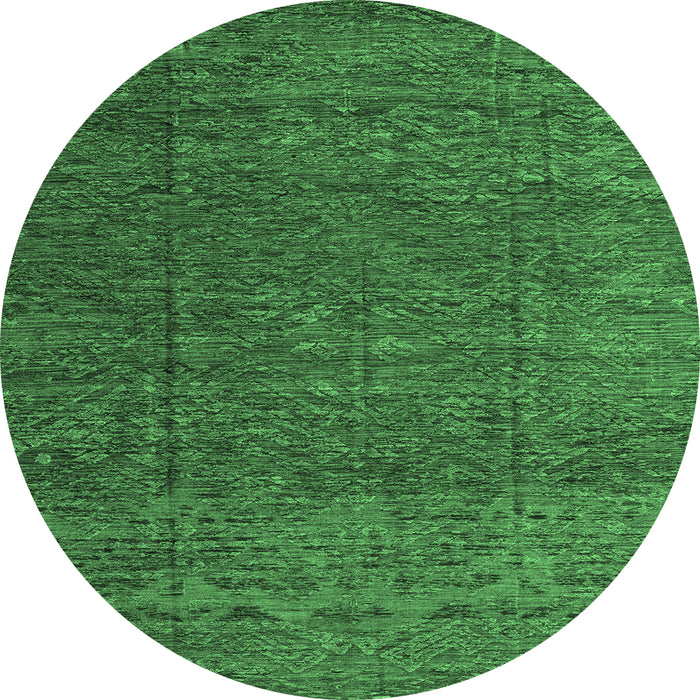 Round Machine Washable Abstract Emerald Green Modern Area Rugs, wshabs4418emgrn