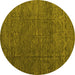 Round Abstract Yellow Modern Rug, abs4418yw