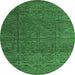 Round Abstract Emerald Green Modern Rug, abs4418emgrn