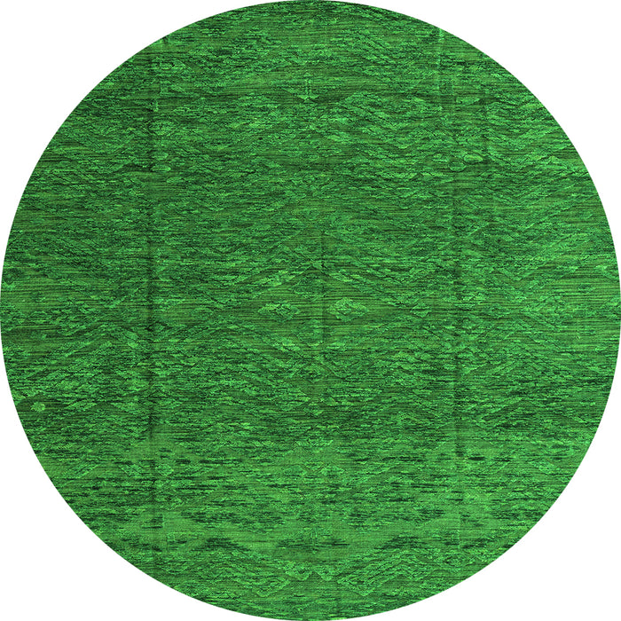 Round Machine Washable Abstract Green Modern Area Rugs, wshabs4418grn