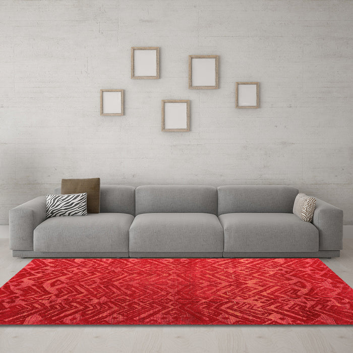 Machine Washable Abstract Orange Modern Area Rugs in a Living Room, wshabs4419org