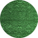 Round Machine Washable Abstract Emerald Green Modern Area Rugs, wshabs4419emgrn