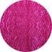 Round Machine Washable Abstract Pink Modern Rug, wshabs4419pnk