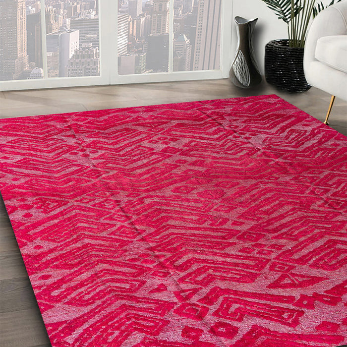 Abstract Red Modern Rug in Family Room, abs4419