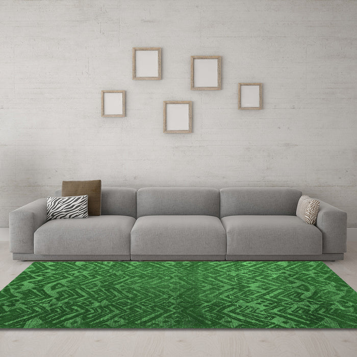 Machine Washable Abstract Emerald Green Modern Area Rugs in a Living Room,, wshabs4419emgrn