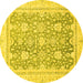 Round Machine Washable Oriental Yellow Traditional Rug, wshabs441yw