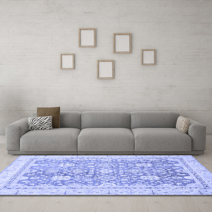 Machine Washable Oriental Blue Traditional Rug in a Living Room, wshabs441blu