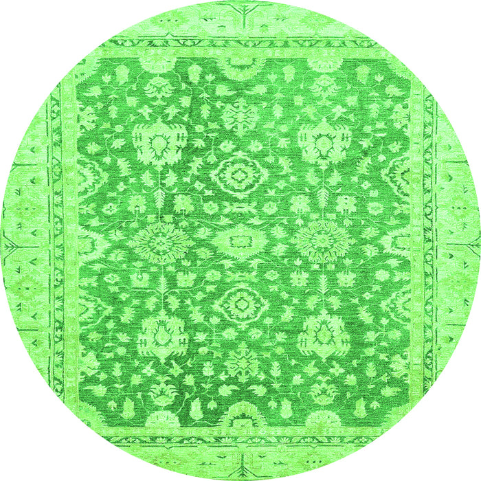 Round Machine Washable Oriental Green Traditional Area Rugs, wshabs441grn