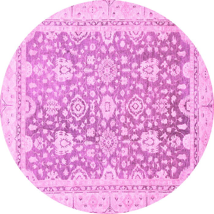 Round Machine Washable Oriental Pink Traditional Rug, wshabs441pnk
