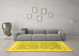 Machine Washable Oriental Yellow Traditional Rug in a Living Room, wshabs441yw