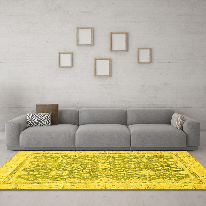 Machine Washable Oriental Yellow Traditional Rug in a Living Room, wshabs441yw