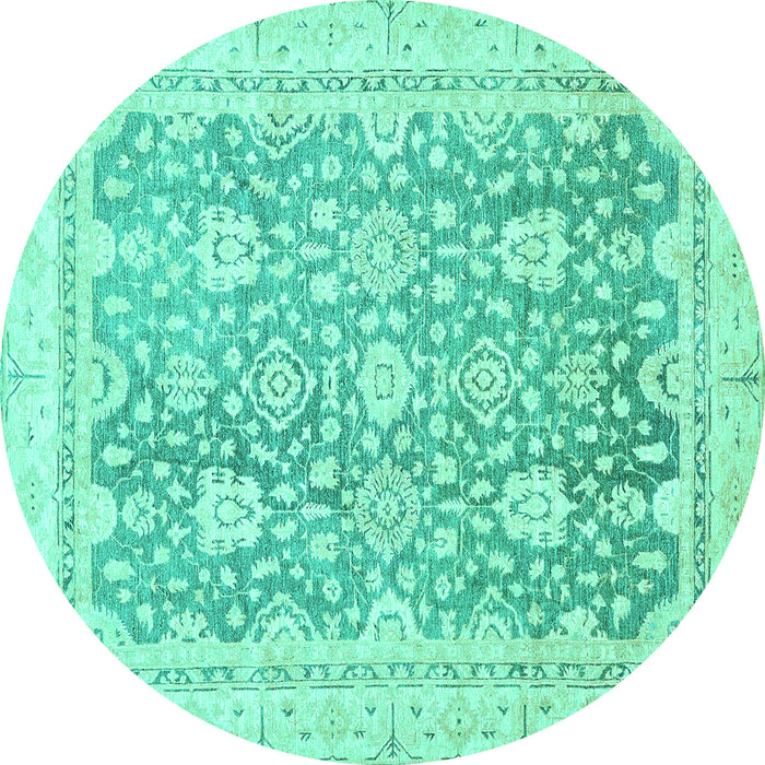 Round Machine Washable Oriental Turquoise Traditional Area Rugs, wshabs441turq