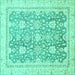 Square Machine Washable Oriental Turquoise Traditional Area Rugs, wshabs441turq