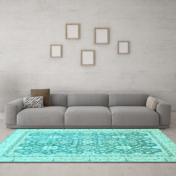 Machine Washable Oriental Light Blue Traditional Rug in a Living Room, wshabs441lblu