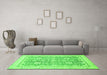 Machine Washable Oriental Green Traditional Area Rugs in a Living Room,, wshabs441grn