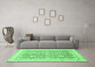 Machine Washable Oriental Emerald Green Traditional Area Rugs in a Living Room,, wshabs441emgrn