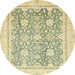 Round Abstract Copper Green Oriental Rug, abs441