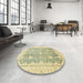 Round Abstract Copper Green Oriental Rug in a Office, abs441