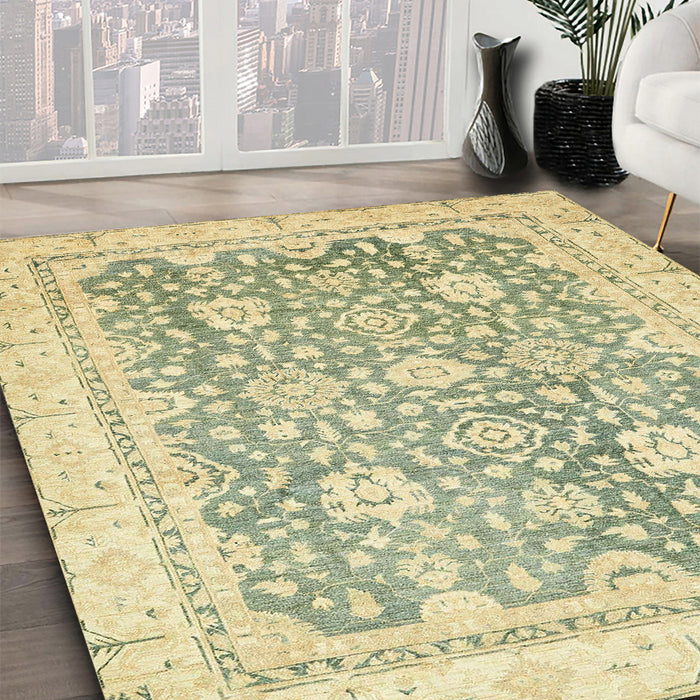 Machine Washable Abstract Brass Green Rug in a Family Room, wshabs441