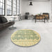 Round Machine Washable Abstract Brass Green Rug in a Office, wshabs441