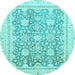 Round Machine Washable Oriental Light Blue Traditional Rug, wshabs441lblu