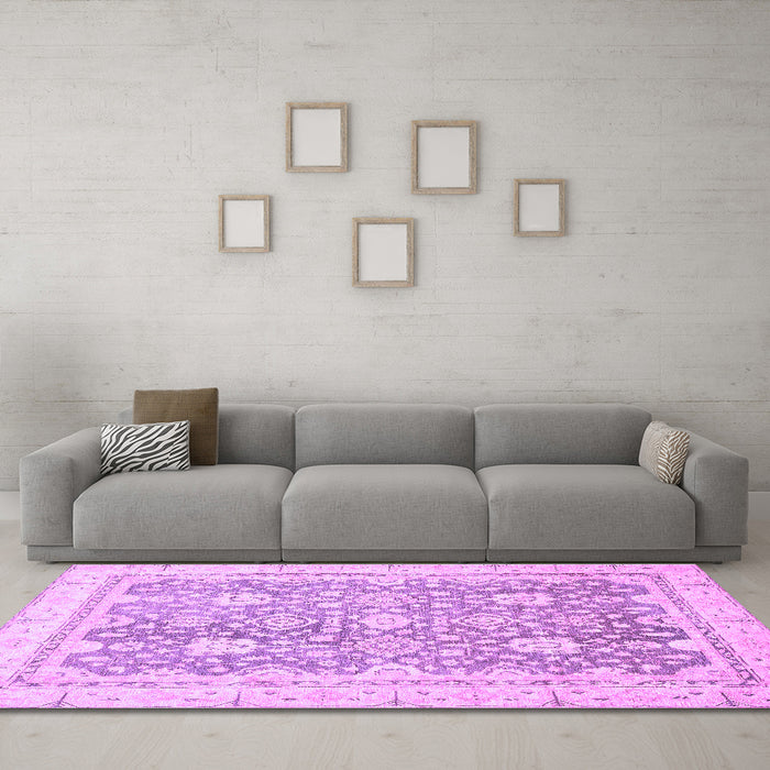 Machine Washable Oriental Purple Traditional Area Rugs in a Living Room, wshabs441pur