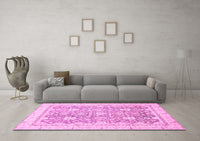 Machine Washable Oriental Pink Traditional Rug, wshabs441pnk