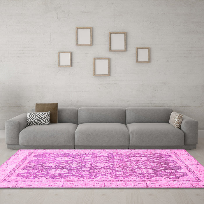 Machine Washable Oriental Pink Traditional Rug in a Living Room, wshabs441pnk