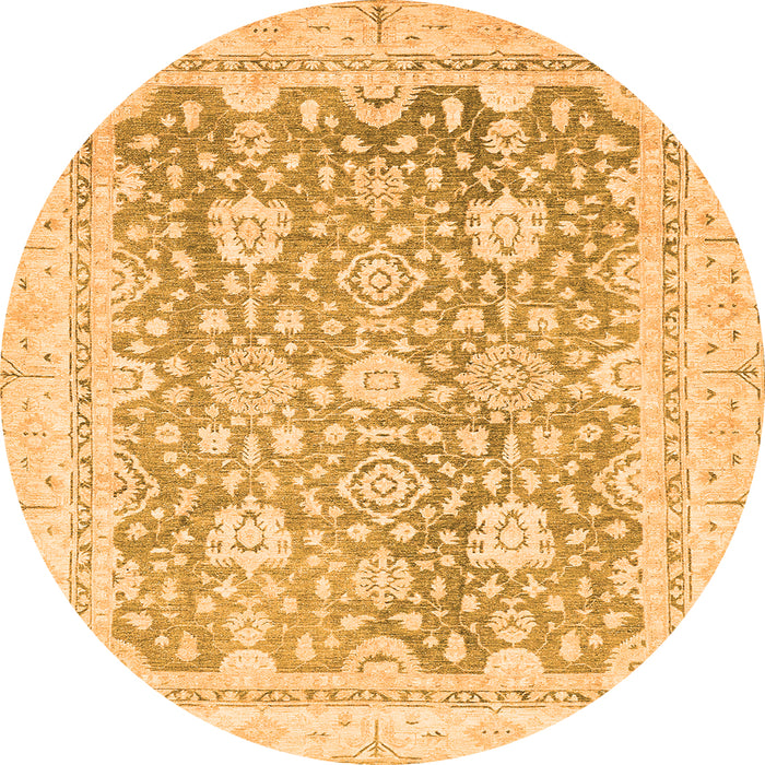 Round Machine Washable Oriental Orange Traditional Area Rugs, wshabs441org