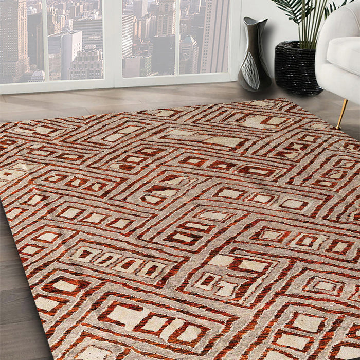 Machine Washable Abstract Fire Brick Red Rug in a Family Room, wshabs4420
