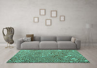 Machine Washable Abstract Turquoise Modern Rug, wshabs4420turq