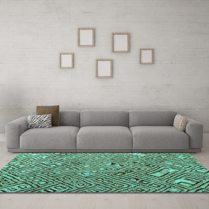 Machine Washable Abstract Turquoise Modern Area Rugs in a Living Room,, wshabs4420turq