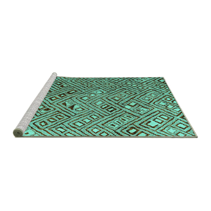 Sideview of Machine Washable Abstract Turquoise Modern Area Rugs, wshabs4420turq