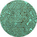 Round Machine Washable Abstract Turquoise Modern Area Rugs, wshabs4420turq